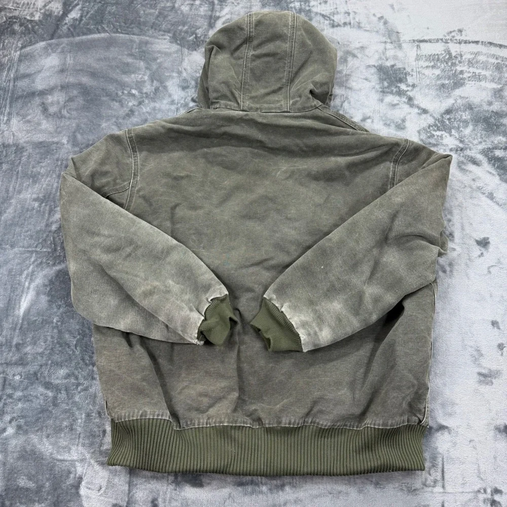 VTG Carhartt J130 MOS Fade Distressed Moss Green Jacket Mens XL Quilt Lined Hood